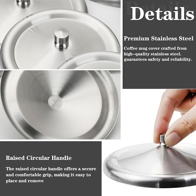 2Pcs Stainless Steel Coffee Mug Lid, 3.3Inch Cup Covers, Metal Travel Mug Lid - Image 4