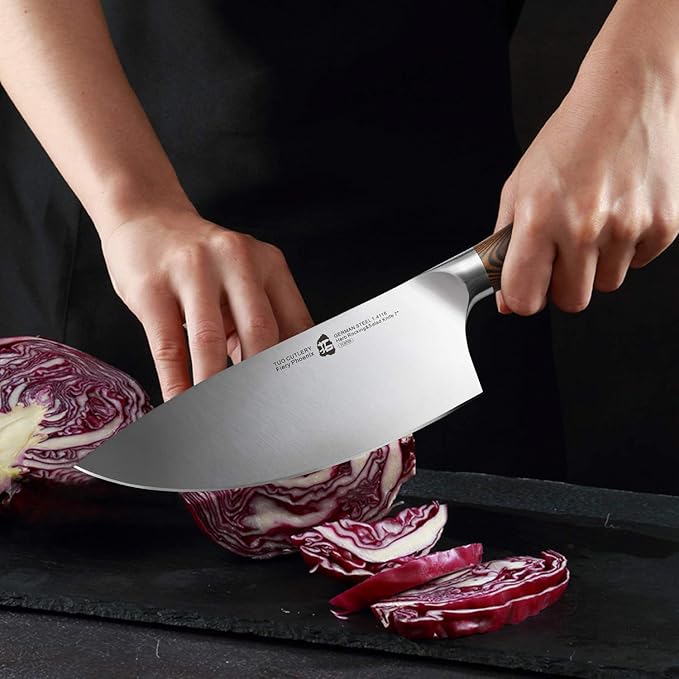 TUO Rocker Knife, 7 inch Salad Chopper Chef Knife for Herb Rocking and Veggie Chopping, Vegetable Cleaver in High Carbon Steel with Ergonomic Handle - Fiery Phoenix Series