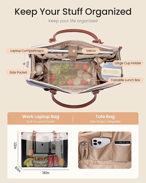 LOVEVOOK Laptop Lunch Bag for Women 15.6 Inch, Waterproof Tote Purse - Image 5