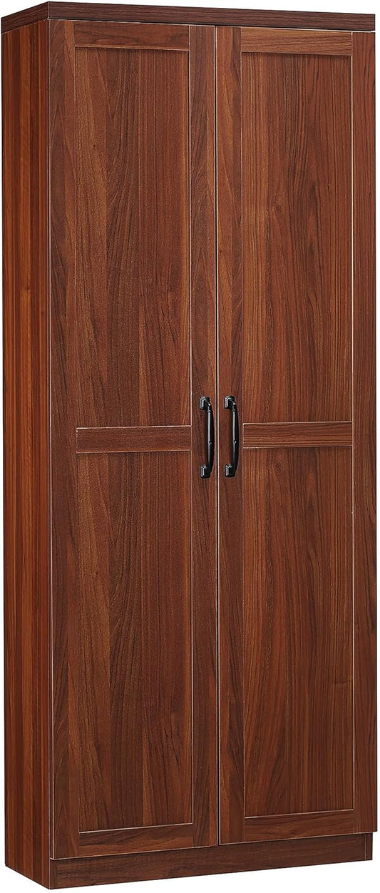 HOMCOM 63" 2-Door Kitchen Pantry, Freestanding Storage Cabinet with 5-Tier Shelving and 2 Adjustable Shelves for Dining Room, Brown