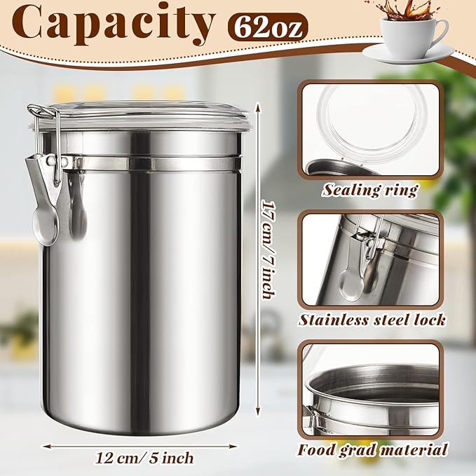Lallisa 24 Pcs Stainless Steel Canisters 62 oz Stainless Steel Containers with Lids Food Storage Container with Airtight Clamp Lid Coffee Containers for Tea Sugar Coffee Flour Kitchen Counters