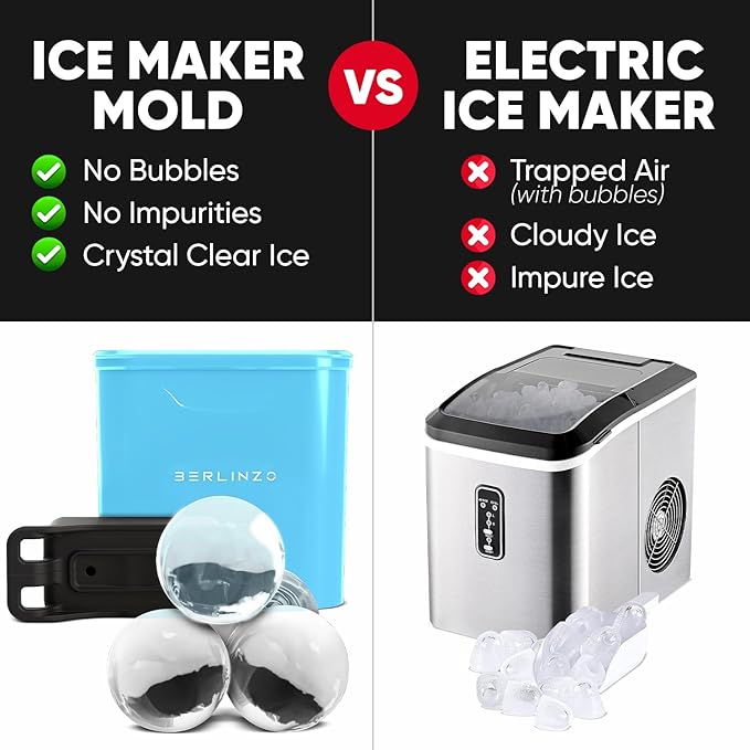 Berlinzo Premium Clear Ice Ball Maker Mold - 2 Large 2.4-inch Crystal Clear Ice Balls for Whiskey Cocktail-New Easy-to-Remove Ice Sphere Mold - Ice Storage Bag Included, Tiffany (Non-Electric)
