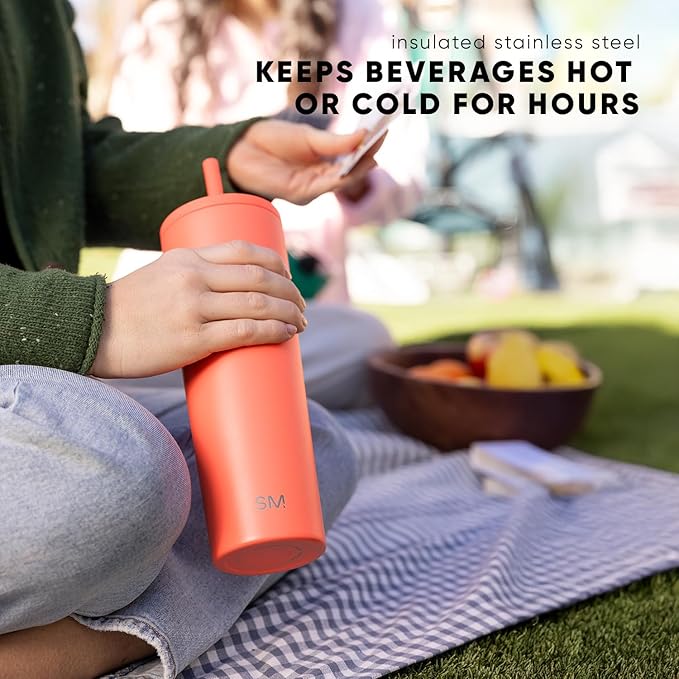 Simple Modern Insulated Tumbler with Lid and Straw | Iced Coffee Cup Reusable Stainless Steel Water Bottle Travel Mug | Gifts for Women Men Her Him | Classic Collection | 28oz | Kaleidoscope