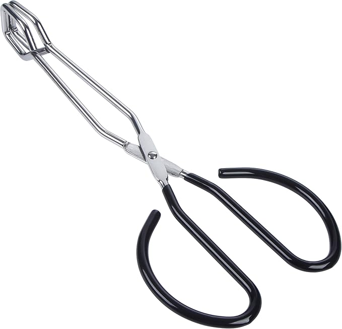 MSY BIGSUNNY Stainless Steel Scissor Tongs Heavy Duty Cooking Tongs with Soft Handles (1, black 10")