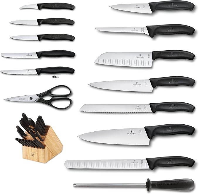 Victorinox Swiss Classic Knife Block - Kitchen Knife Set with Block for Home Essentials - Includes Chef's Knife, Kitchen Shears & More - Black Handles, 22-Piece Set