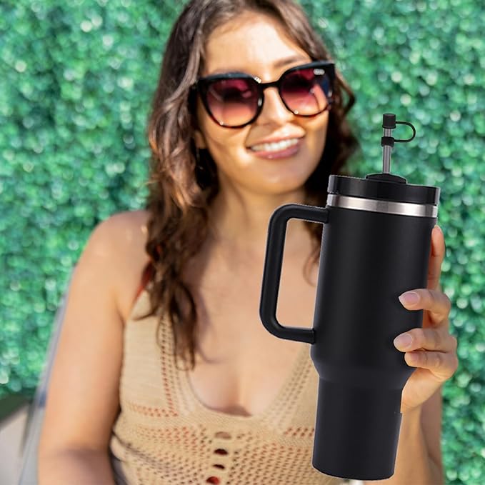 12PCS Silicone Straw Covers Cap Compatible with Stanley Cup 30-40 oz Tumbler with Handle 10mm Straw Toppers，Dust-Proof Reusable Straw Cover for Stanley Cup Accessories (Black)