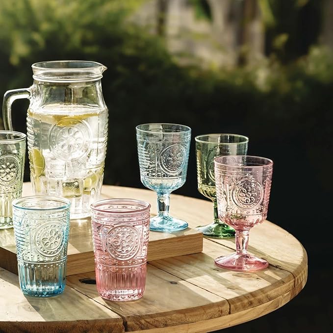 Bormioli Rocco Romantic Set Of 4 Cooler Glasses, 16 Oz. Colored Crystal Glass, Cotton Candy Pink, Made In Italy.