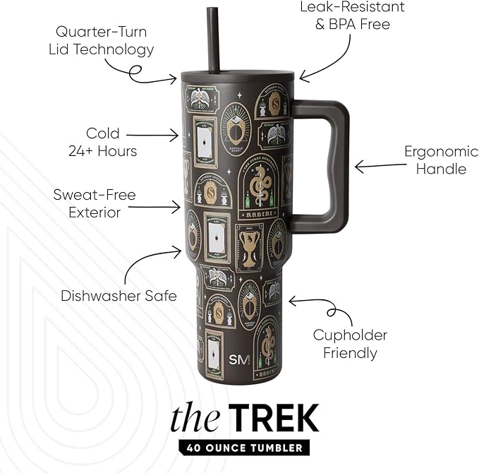 Simple Modern Harry Potter 40 oz Tumbler with Handle and Straw Lid | Insulated Reusable Stainless Steel Water Bottle Travel Mug | Gift for Women Men Him Her | Trek Collection | 40oz | Dark Arts