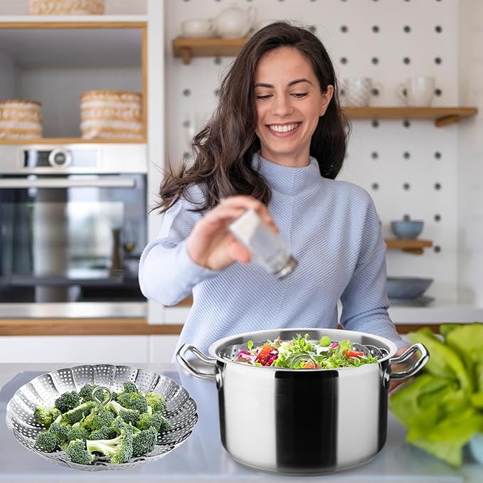 Steamer Basket Stainless Steel Instant Pot Accessories for Food and Vegetable, Zocy Premium Expandable Steam Basket to Fit Various Size Pots Medium (6.1" to 10.2"))
