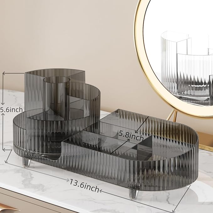 Rotating makeup organizer,Large Capacity Cosmetic Display Case, easy to hold all of your makeup products, at least 20 makeup brushes/eyeliner,10 lipsticks,8 skincare products(Crystal Black)