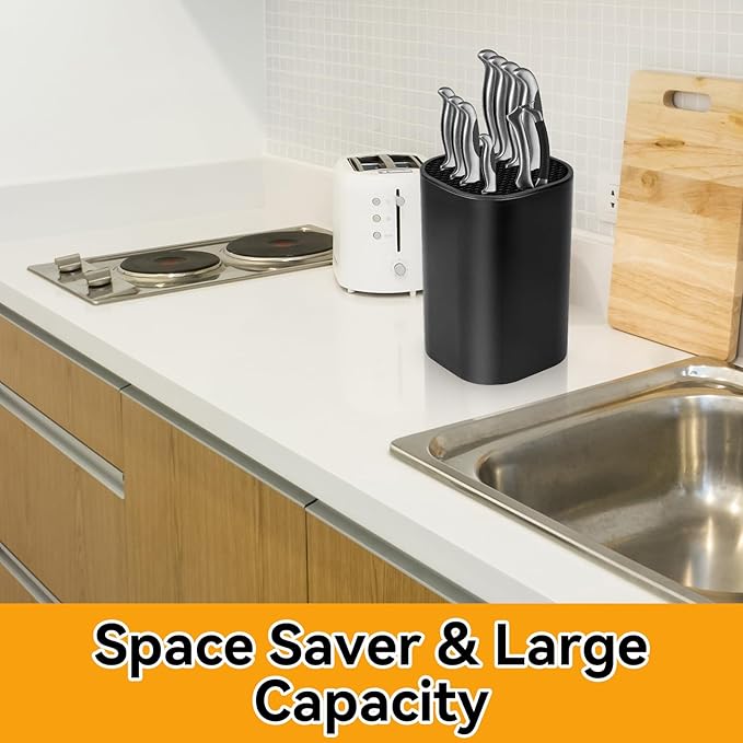 Fohil Knife Block without Knives, Universal Knife Block, Detachable Knife Holder, Space Saver Knife Storage Holder with Scissors Slot, Sharpening Bar Slot, Kitchen Knife Holder Black