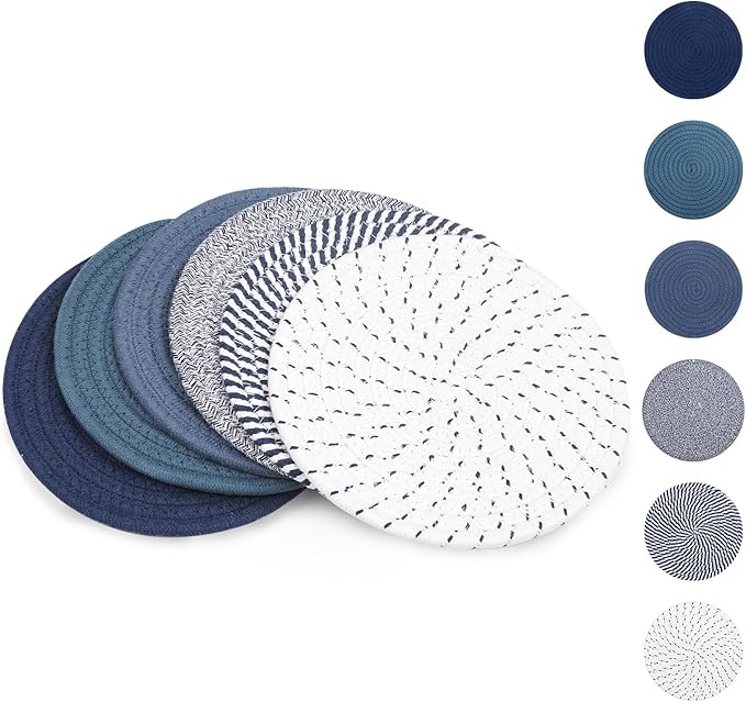 SHACOS Trivets for Hot Dishes, 6 Pieces 8 Inches Cotton Trivets Mats for Kitchen, Hot Pads for Countertops and Table, Heat-Resistant Pot Holders for Hot Pots and Pans, 6pcs