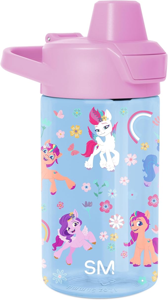 Simple Modern My Little Pony Kids Tritan Plastic Summit Water Bottle | 12 oz BPA-Free Cup with Covered Leak Proof Straw Lid for Girls, Toddlers | Garden of Rainbows