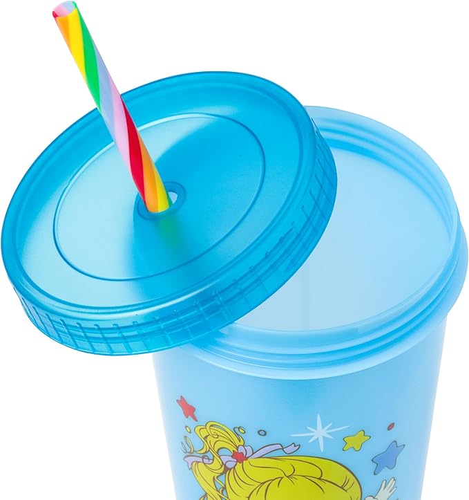 Silver Buffalo Rainbow Brite 4 pack Color Change Plastic Tumbler Set Featuring Rainbow Brite, Patty O’Green, La La Orange, and Shy Violet, 24 Ounces