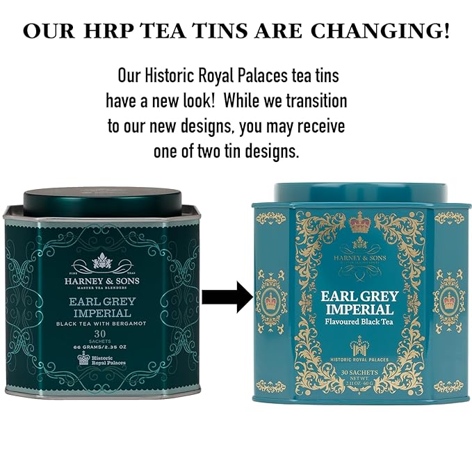 Harney & Sons HRP Earl Grey Imperial Tea Tin | 30 Sachets, Historic Royal Palaces Collection (Tin Design May Vary)