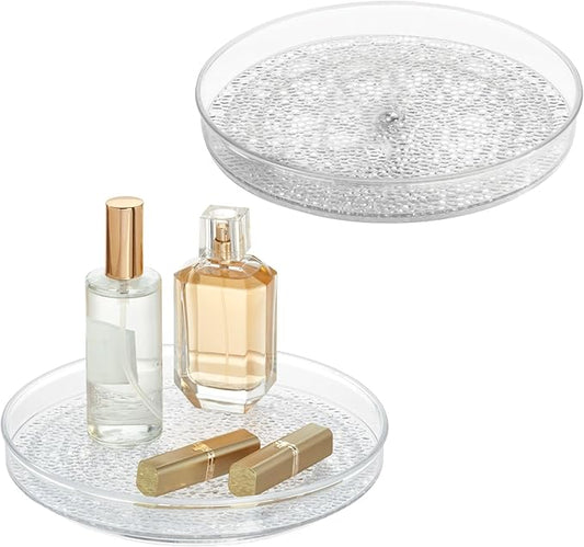 iDesign 9-Inch Plastic Lazy Susan Organizer for Bathroom Storage and Organization - Set of 2 - Clear