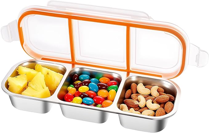 Bandesun Stainless Steel Snack Containers for Kids & Adults, 1 Pack Leek Proof Metal Bento Lunch Box with with lids, Lunchable Containers for Travel, School, Home - Stackable Bento Snack Box