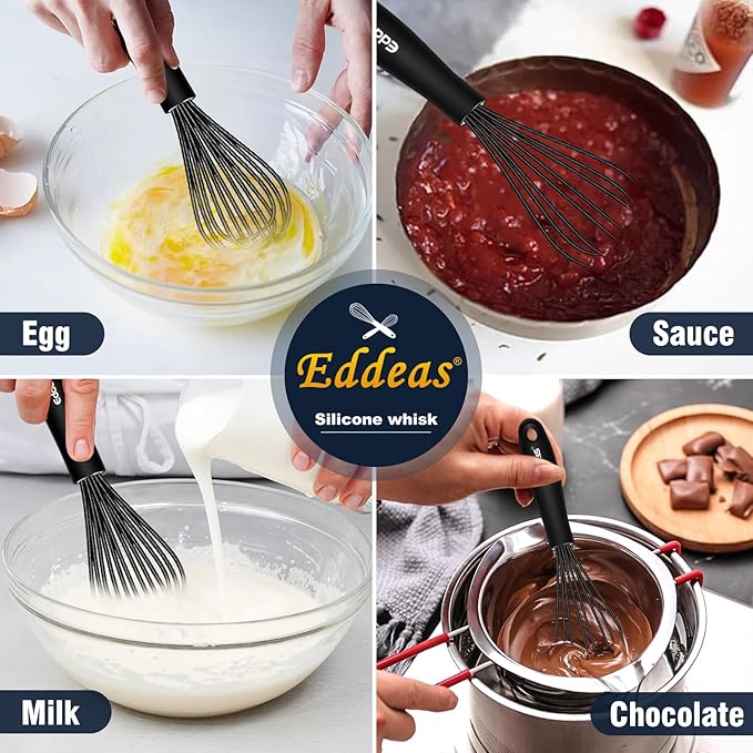 Mini Silicone Whisk, Small Silicone Whisk 7+9in, BPA free Non Scratch Coated Protect your Ceramic Pots and Pan.Perfect for Whisking, Beating, Mixing.Black