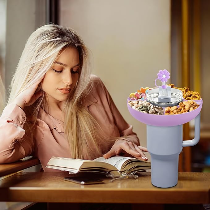 Snack Bowl for Stanley Cup 30 oz with Handle-Perfectly Compatible with Stanley Quencher H2.0 Tumbler 30 oz with Handle, Reusable Silicone Snack Tray, Stanley cup accessories (Orchid Snack Bowl)