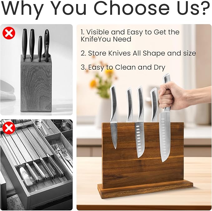 DAWNTREES Magnetic Knife Holder, Double-sided Magnetic Knife Block Kitchen Counter Universal Knife Display Rack Multifunctional Storage