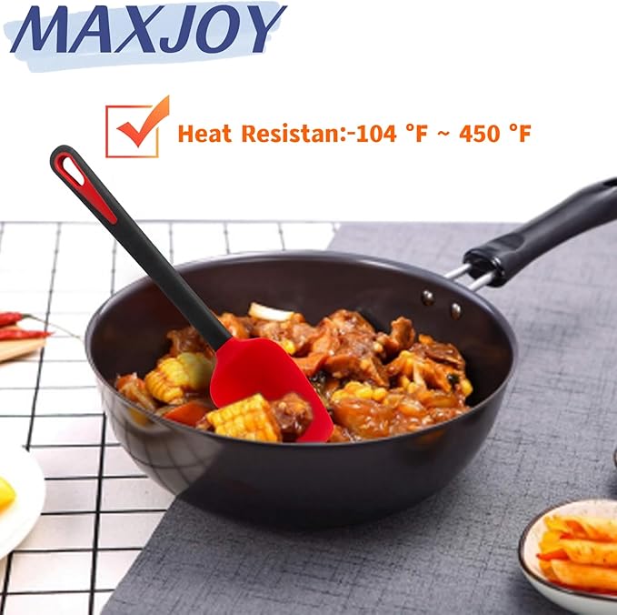Maxjoy Silicone Spatula Set for Cooking Baking & Mixing, Heat Resistant Food Grade, 4 Pack Red and Black