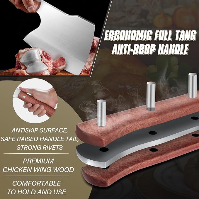 Dream Reach Meat Cleaver Knife Heavy Duty Bone Chopper Stainless Steel Butcher Axe Hand Forged Butcher Knife Meat Bone Cleaver for Kitchen Outdoor BBQ, Christmas Gifts for Men Women