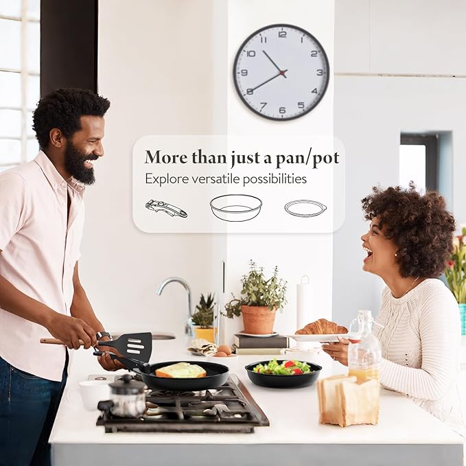 Ceramic Nonstick Cookware Set, Healthy,Non Toxic,17-Pieces Pots and Pans Set Removable Handles,Induction RV Kitchen Set,Stain & Scratch-resistant,Dishwasher/Oven Safe,PFAS/PFOA Free,Black