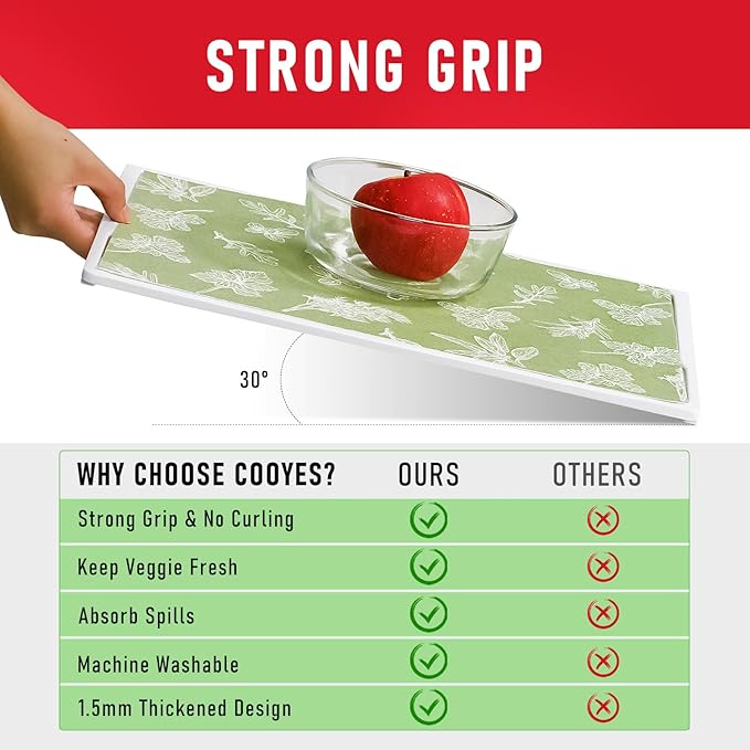 Cooyes Large Refrigerator Liners for Shelves, 12 Pack, 17.7" × 24", Fridge Drawer & Shelf Liners for Kitchen Cabinets Non-Adhesive, Breathable Cloth Material, Keep Produce Fresh Longer, Sage Green