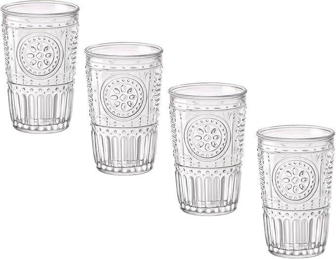 Bormioli Rocco Romantic Water Glass [Set Of 4] | 10.25 oz Premium Glass Set For Refreshments, Soda & Beverages | Italian Quality Glassware, Perfect For Dinner Parties, Bars & Restaurants