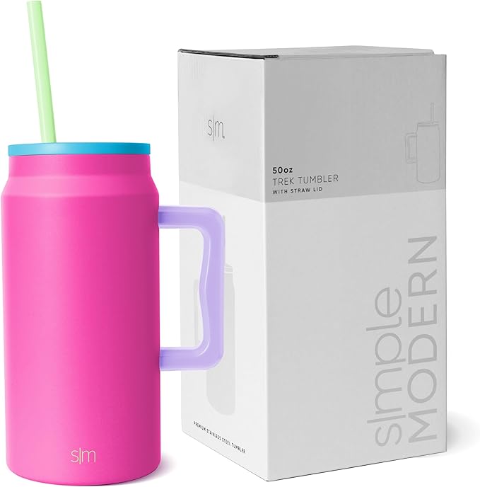 Simple Modern 50 oz Mug Tumbler with Handle and Straw Lid | Reusable Insulated Stainless Steel Large Travel Jug Water Bottle | Gifts for Women Men Him Her | Trek Collection | 50oz | 80s Mix