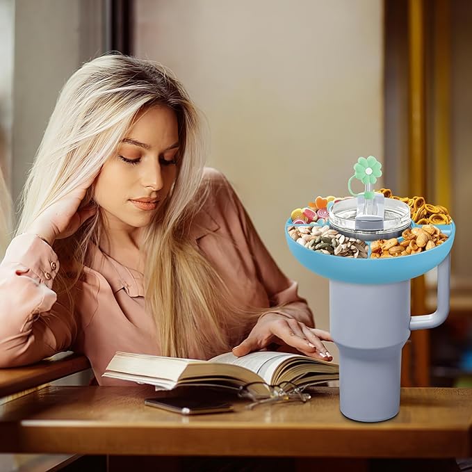 Snack Bowl for Stanley Cup 30 oz with Handle-Perfectly Compatible with Stanley Quencher H2.0 Tumbler 30 oz with Handle, Reusable Silicone Snack Tray, Stanley cup accessories (Blue Snack Bowl)