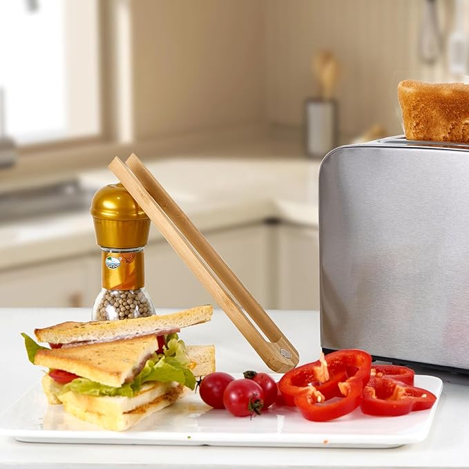 Jowmoy 1 Pieces With Magnet Natural Bamboo Toast Tongs, toast tongs, bamboo tongs,slip Design,for Toaster,Fruits, Bread & Pickles, Kitchen Utensil, Salad, Pasta, Grilling, BBQ.