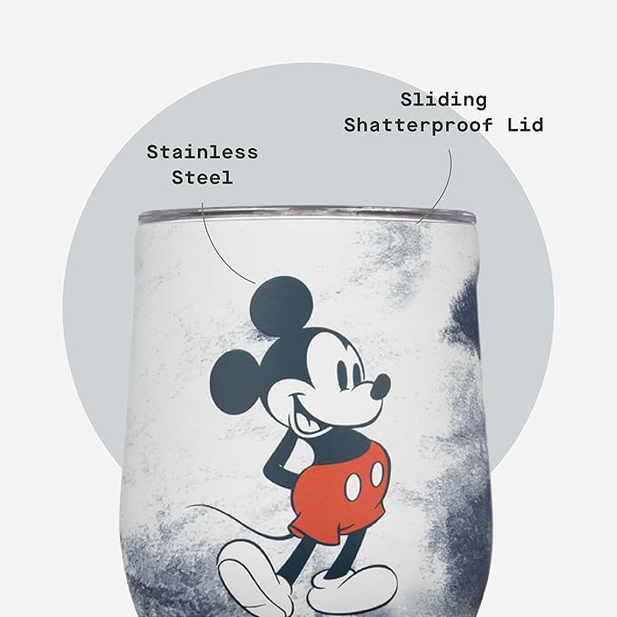 Corkcicle Stemless Insulated Wine Glass Tumbler - Keeps Beverages Cold 6 Hours & Hot 3 Hours - Stainless Steel - Easy-Grip - Summer Drinkware Gift - Keeps Drinks Ice Cold - 12 oz - Mickey Tie Dye
