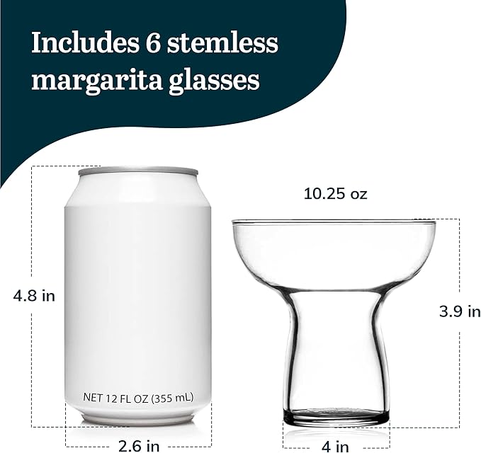 Libbey Stemless Margarita Glasses Set of 6, 10.25 ounces Classic Margarita Glasses Lightweight, Fancy Glassware Set for Celebrations