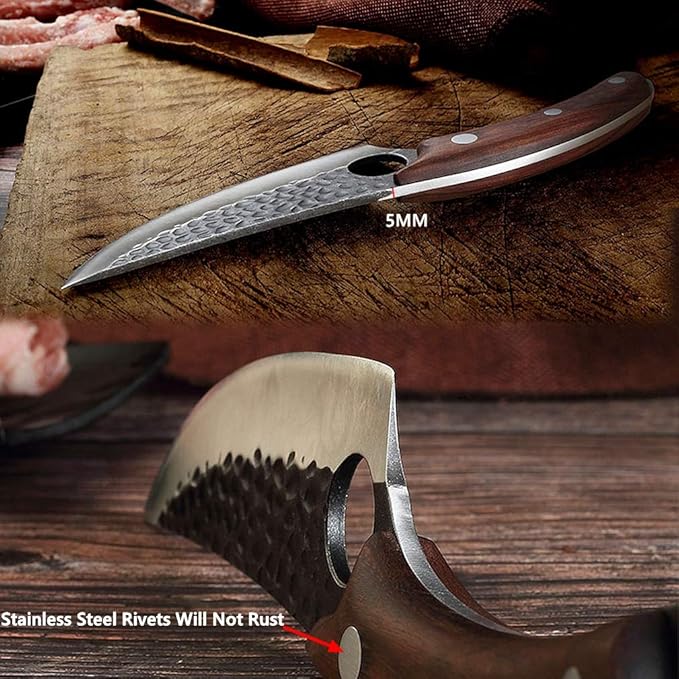 Smith Chu Forged Viking Knives - Husk Chef and Butcher Knife Set, Fishing Filet & Bait Knife, Japanese Boning Knife, Meat Cleaver for Kitchen or Camping - Gift for Dad