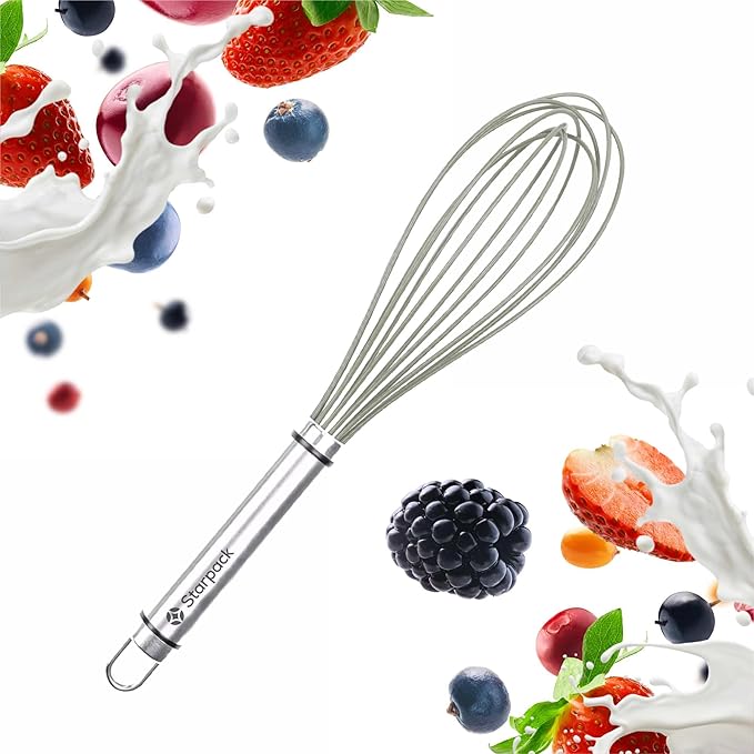 Starpack 'Whip it Good' Silicone Whisk for Nonstick Cookware - Non Scratch Whisk Heat Resistant 600°F - Kitchen Whisks for Cooking, Baking & Stirring - Silicone Coated Durable Rubber Egg Whisks