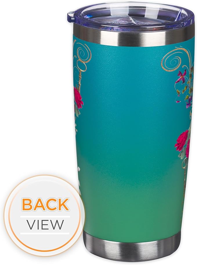 Christian Art Gifts Stainless Steel Double Wall Vacuum Insulated Tumbler 18 oz Peacock Teal Travel Mug with Retractable Lid Inspirational Bible Verse for Women - Blessed Faith -Jeremiah 17:7
