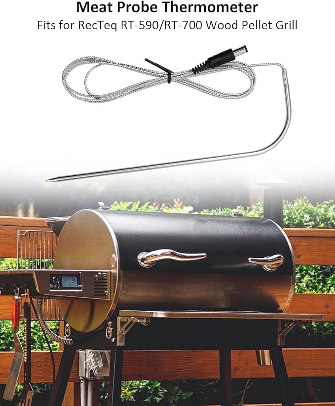 2 Pack Temperature Meat Probe Replacement Fits for Rec tec Wood Pellet Grill, Recteq Grill Accessories, with 2 BBQ Thermometer Probe Holder Clip