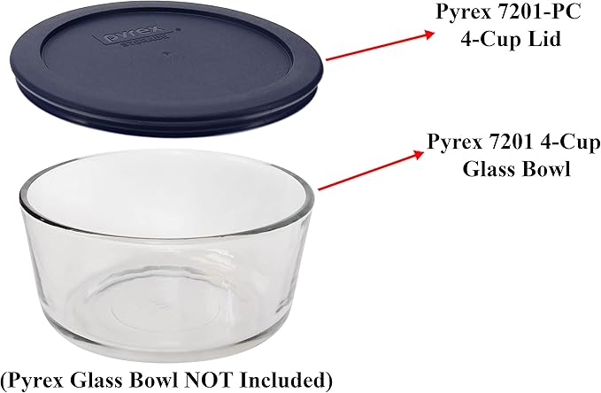 Pyrex 7201-PC 4-Cup Dark Blue Round Replacement Lids - 3 pack - Original Genuine Pyrex - Made in the USA