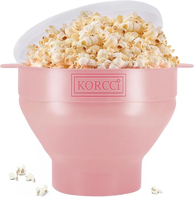The Original Korcci Microwaveable Silicone Popcorn Popper, Microwave Popcorn Popper, Collapsible Microwave Popcorn Maker Bowl, No Oil Required, Use In Microwave, Dishwasher Safe (Pink)