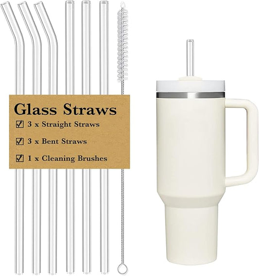 Reusable Straw for Stanley 40 oz 30 oz Cup Tumbler Replacement Stanley Straw 6 Pack Clear Glass Straw with Cleaning Brush Stanley Cup Accesspries