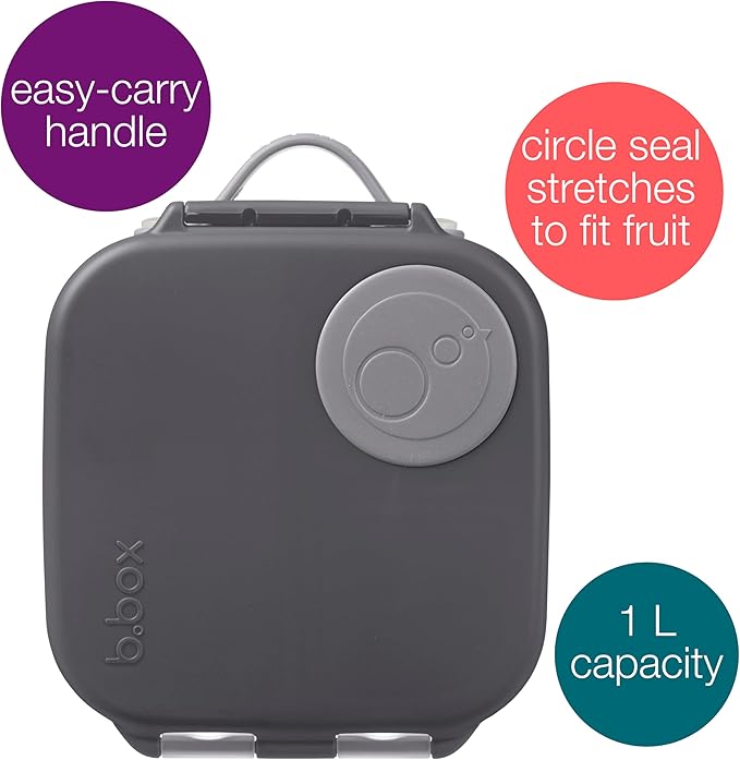 b.box Mini Lunch Box, Bento Box for Kids, Snack Container with 2 Leak Proof Compartments, Reusable Snack Containers with Lids, Kids Lunch Boxes Ages 3+, BPA Free, 4 1/4 Cup Capacity (Graphite)