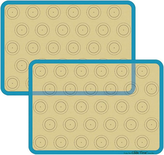 Macaron Silicone Baking Mat - Set of 2 Non Stick Silicon Macaroon Baking Sheet Cookie Liner(BPA Free/Reusable/Half Sheet),Perfect Cooking Kit for Macarons,Pastry,Cake and Bread Making (Blue)