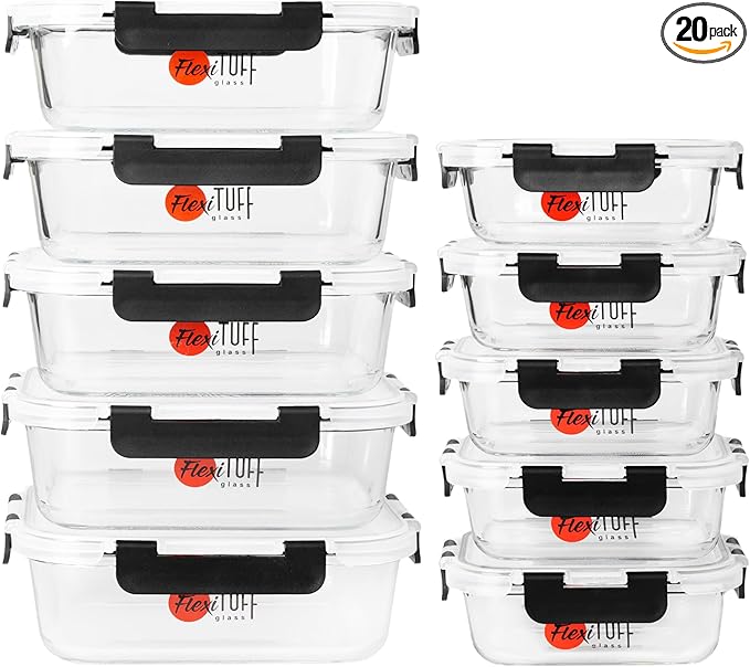20pcs Set Food Storage Containers (10 Airtight & 10 Lids) |Lunch Containers | Meal Prep Containers | BPA Free, Leakproof Lids, Dishwasher, Microwave and Freezer Safe for Kitchen