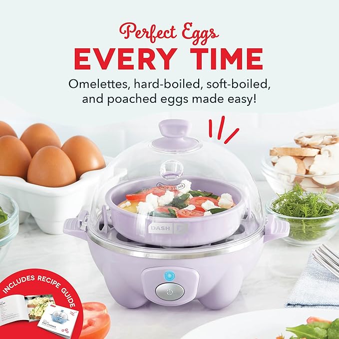 DASH Rapid Egg Cooker: 7 Egg Capacity Electric Egg Cooker for Hard Boiled Eggs, Poached Eggs, Scrambled Eggs, or Omelets with Auto Shut Off Feature - Lavender