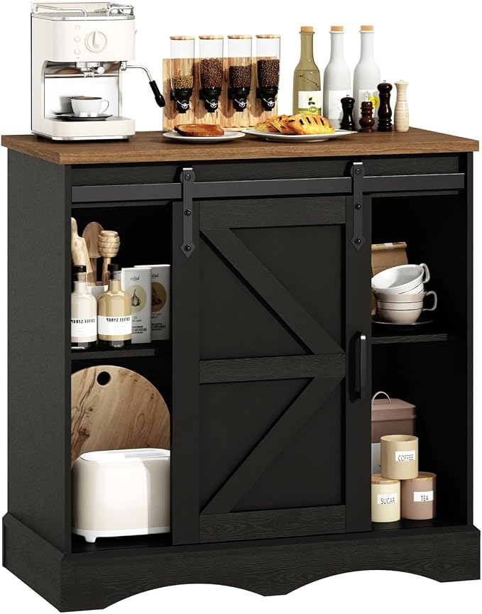 HOMFAMILIA 31.5" H Farmhouse Coffee Bar Cabinet w/Storage, Rustic Buffet Cabinet - Image 6