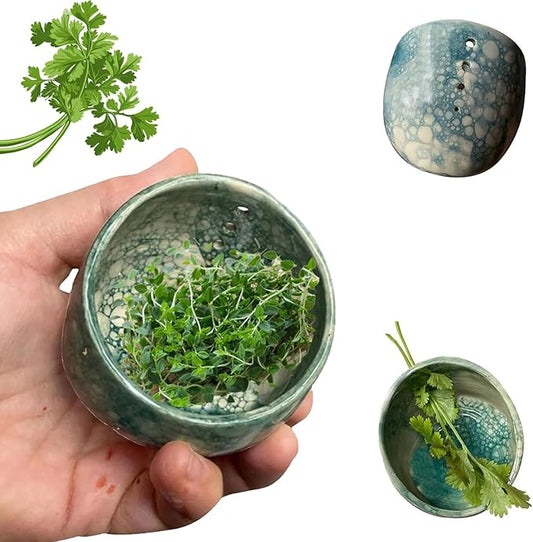 Pottery Herb Stripper, Herb Stripper Bowl Ceramic,Pottery Herbal Stripper, Handmade Pottery Different Round Hole Sizes for Peeling off the Leafy Assembly (A)