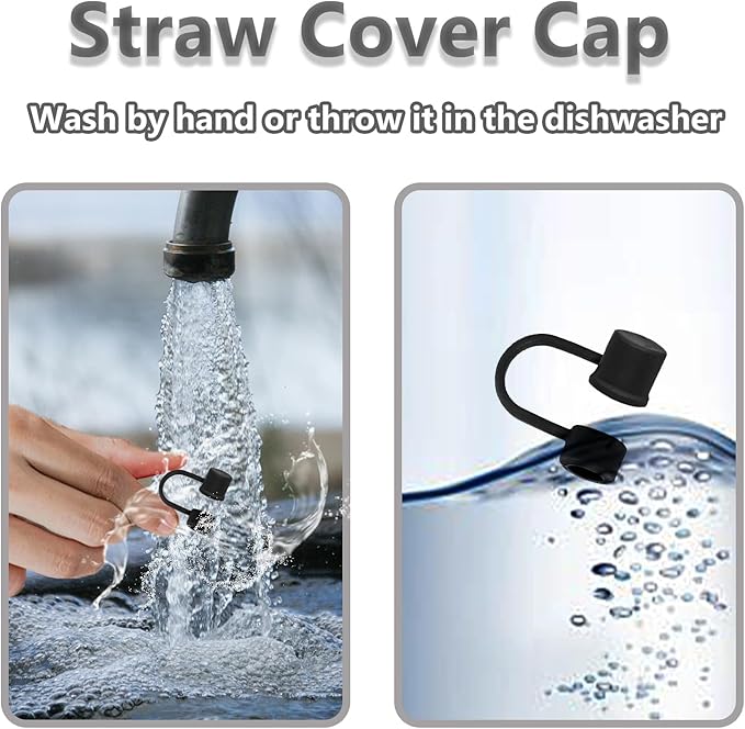 6PCS Silicone Straw Covers Cap Compatible with Stanley Cup 30-40 oz Tumbler with Handle 10mm Straw Toppers，Dust-Proof Reusable Straw Cover for Stanley Cup Accessories (Black)