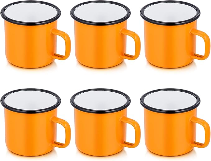 P&P CHEF Enamel Camping Coffee Mug Set of 6, Small Colored Mugs Cups for Family Gathering/Friend Party/Camping/Picnic/Fishing, Lightweight & Portable -12 Ounce, 350ML & Yellow