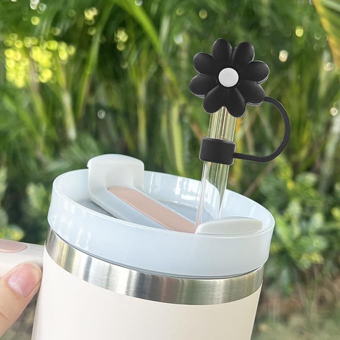 Velaco 4Pcs Black 0.4in/10mm Diameter Silicone Straw Covers Cap Compatible with Stanley 20 30&40 Oz Cup, Straw Toppers for Stanley 40 Oz Tumbler with Handle, Dust-Proof Straw Caps for Water Bottle